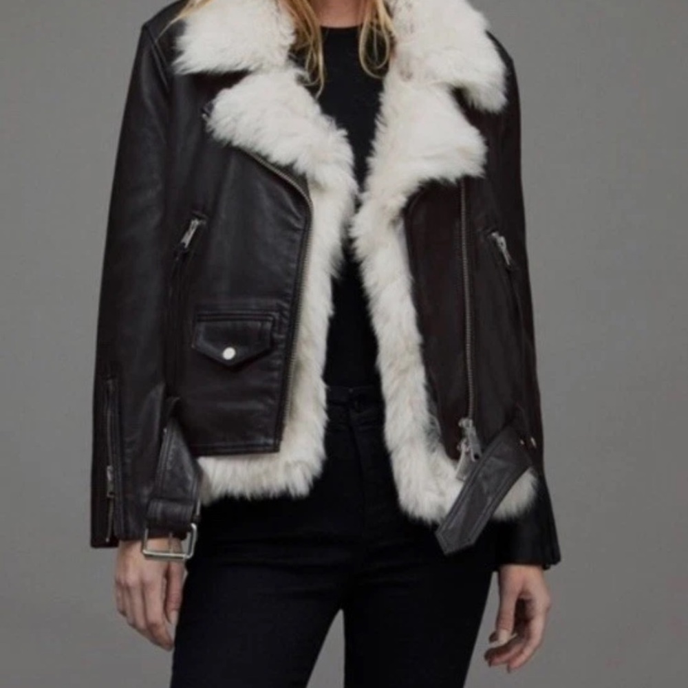 ALLSAINTS Luna 4 in 1 Shearling-Vest Leather Biker Jacket U.S. Sz. 12 - NWT